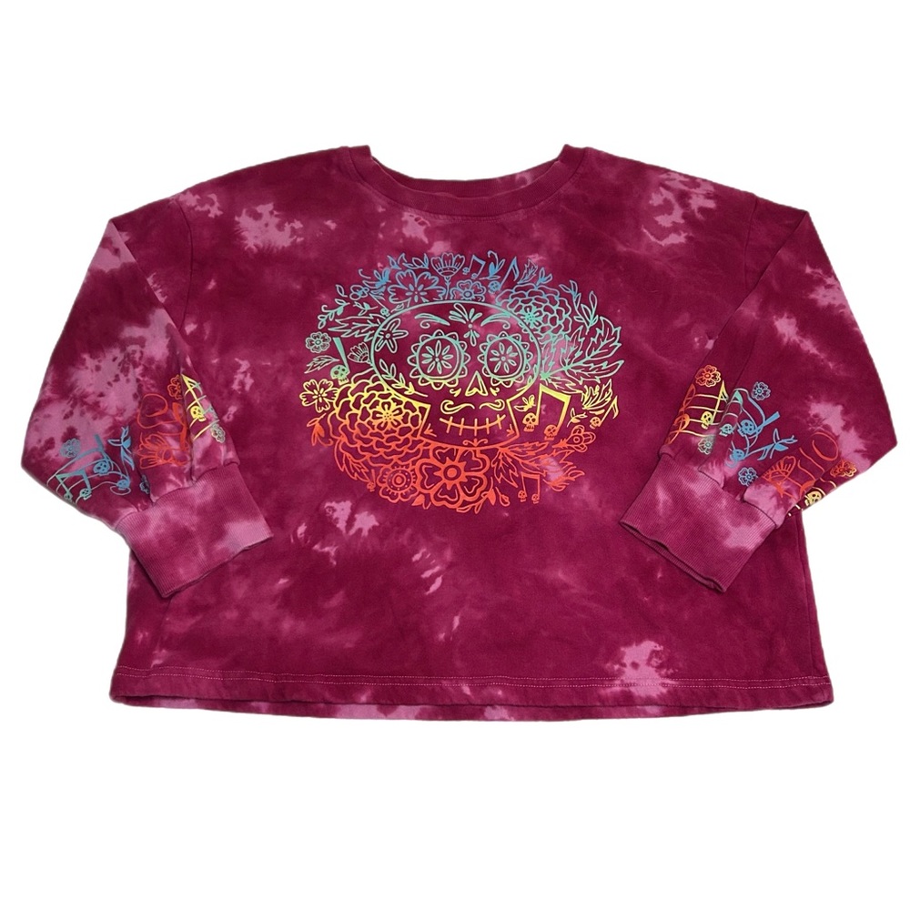 Disney Coco Women’s Sweatshirt Pink Tie Dye Sugar Skull Size XL Oversized Fit